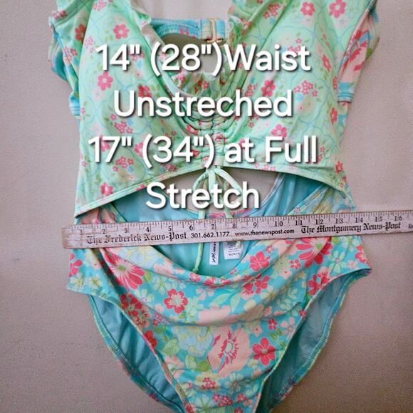 Size XL 15/17 Celebrity Pink Swim Multi-Colored Mismatched Floral One Piece - Picture 15 of 16